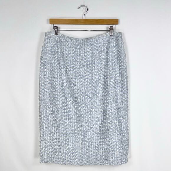 Escada Women's Tweed Wool Blend Pencil Skirt 44 14 XL Periwinkle Blue - Picture 2 of 12